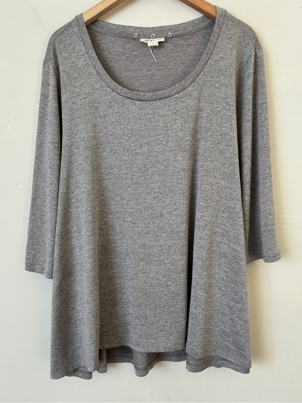 Style & Co Minimalist Heathered Gray Knit Scoop Neck 3/4 Sleeve Top 2X Plus Size